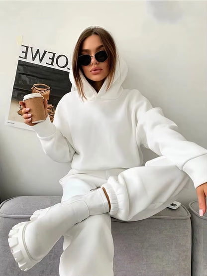 2024 Autumn New Women'S Leisure Suit Solid Color Long Sleeved Loose Hoodie Sports Trouser Female Winter Fashion Two Piece Set