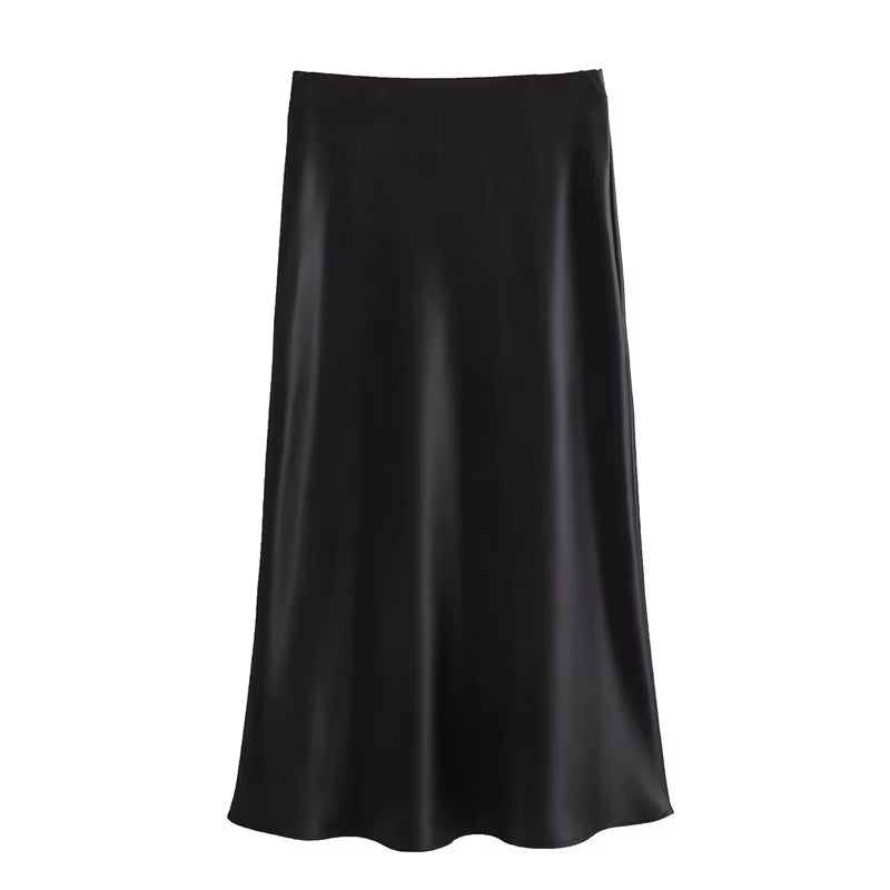 2024 Black Satin Skirt Woman High Waist Elegant Long Skirts for Women Fashion Summer Midi Skirt Office Women'S Skirts