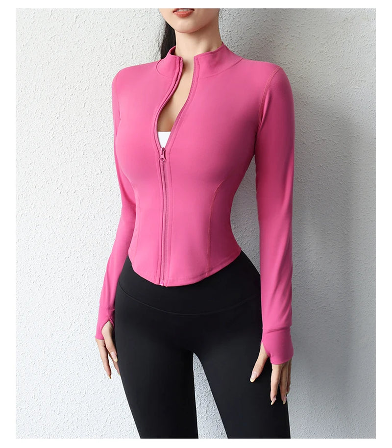 2023 New Yoga Coat Short Sports Jacket Women'S Fitness Clothes Slimming Body Sculpting Zipper Yoga Jacket