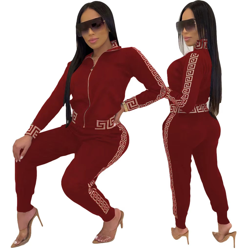 2023 Y2K Women'S Sportswear Set Casual Elegant Maze Pattern Printed Fashion Spring Autumn Women'S Office Two Piece Set New