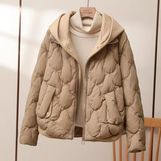 2024 New Winter Jacket Women Warm Parkas Female Fake Two-Piece Long Sleeve Casual Cotton Padded Jacket Hooded Outwear Ladies