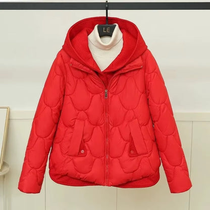 2024 New Winter Jacket Women Warm Parkas Female Fake Two-Piece Long Sleeve Casual Cotton Padded Jacket Hooded Outwear Ladies