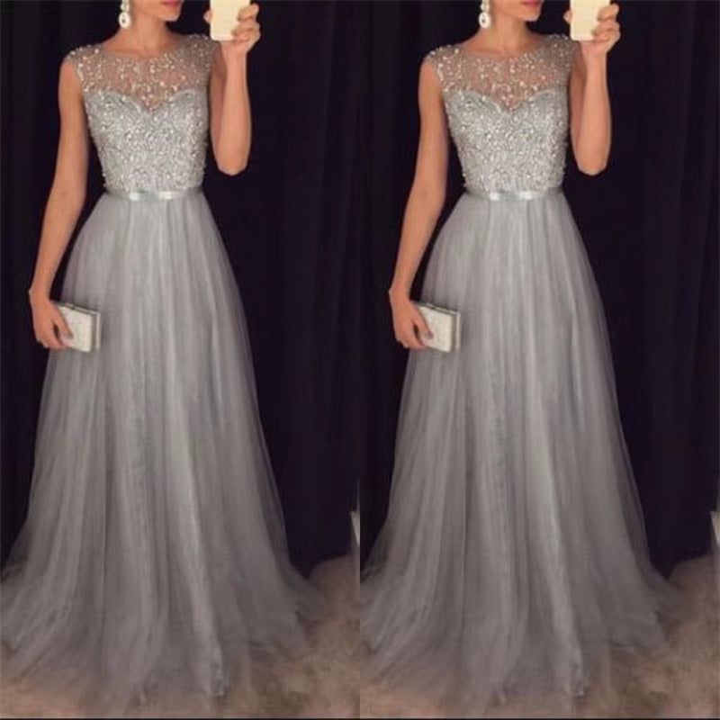 2022 Elegant Women Dresses Sequins Patchwork Dress Formal Wedding Bridesmaid Party Gown Long Dress Female Dresses