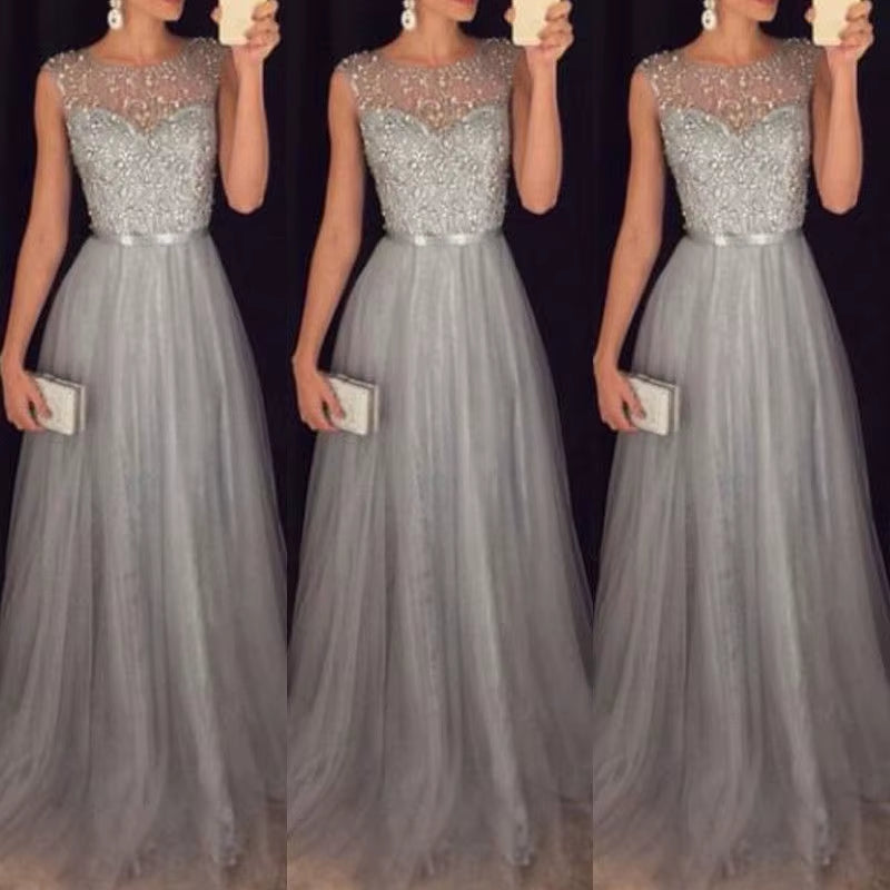 2022 Elegant Women Dresses Sequins Patchwork Dress Formal Wedding Bridesmaid Party Gown Long Dress Female Dresses