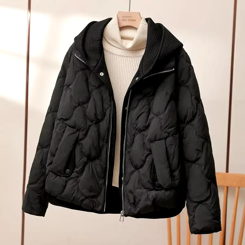 2024 New Winter Jacket Women Warm Parkas Female Fake Two-Piece Long Sleeve Casual Cotton Padded Jacket Hooded Outwear Ladies