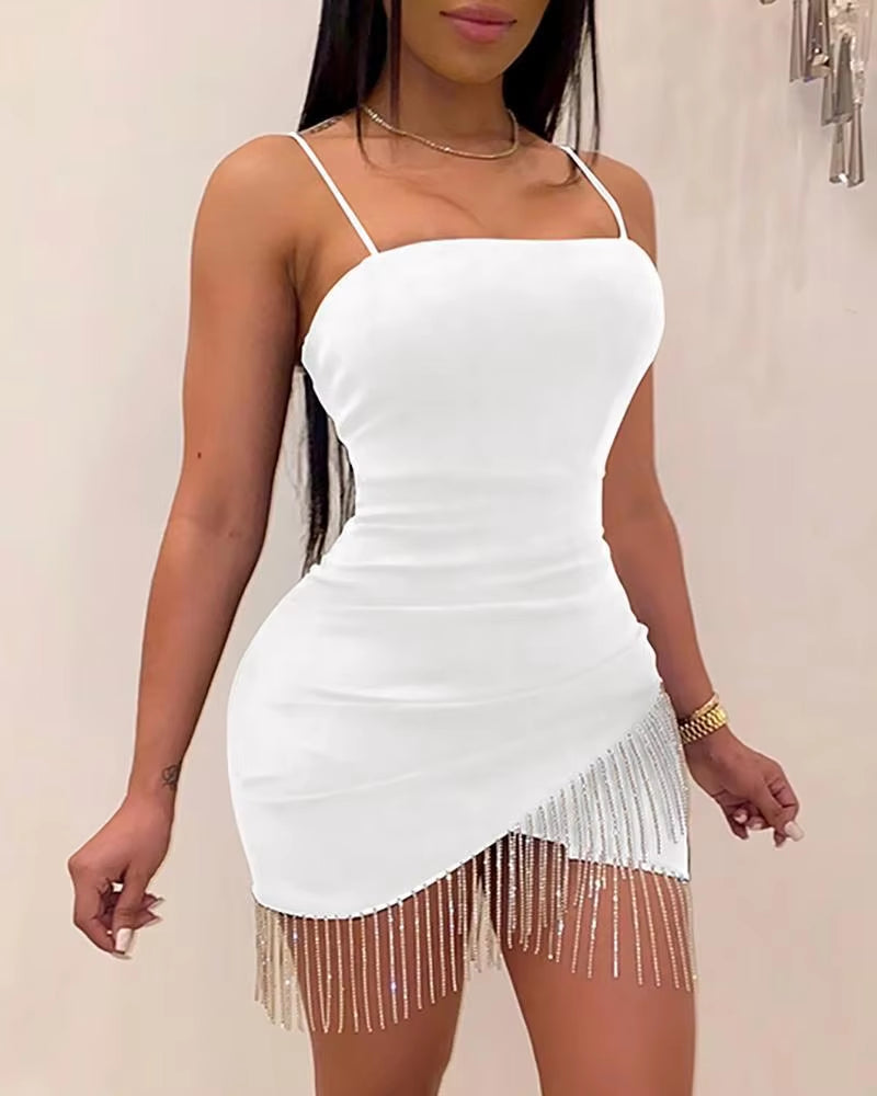 2024 Europe and the United States Bag Buttock Dress Nightclub with Chest Fringe Hot Diamond Suspenders New Style